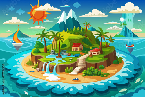 vector of An island in the Pacific faces growing environmental challenges due to rising temperatures and changing weather patterns