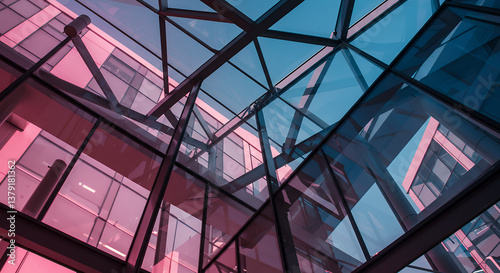 Architectural Abstract  Geometric Glass   Steel  Sky Reflections  Modern Building Design  Urban Aesthetics  Structural Art