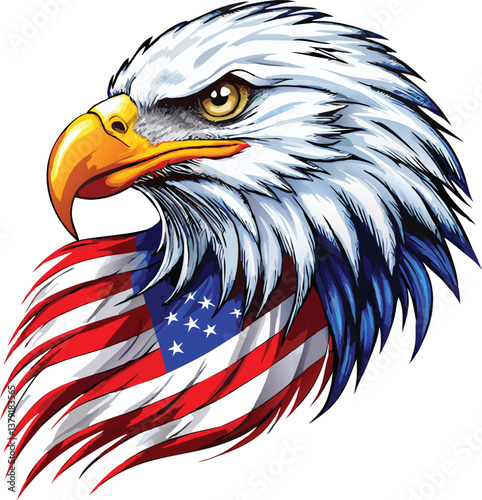 Patriotic Bald Eagle Illustrations – Majestic American Symbol with USA Flag Elements, Flying and Perched Poses, Perfect for Independence Day and Wildlife Designs.