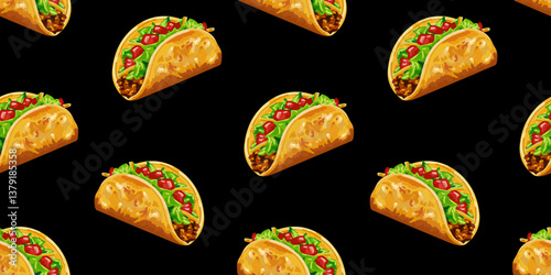 seamless pattern - tacos Mexican traditional food dark background - cinco de mayo web design decoration textile