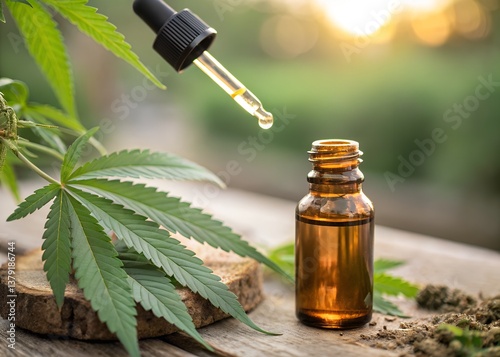 CBD Oil Dropper with Hemp Leaf – Natural Remedy and Wellness Concept