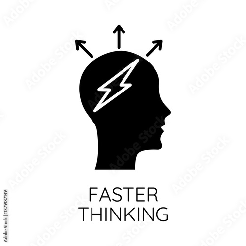 Faster Thinking – Lightning Bolt in Head Representing Rapid Mental Processing and Quick Decision-Making