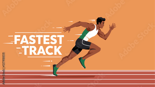 Fastest crack with Indian man running professionally. Colorful flat design illustration banner