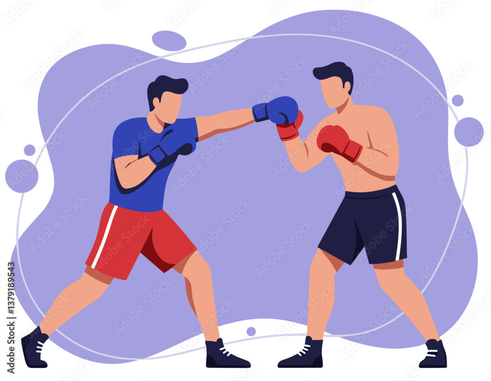 Two male boxer practicing. Minimalist flat design vector illustration Two male boxer practicing. Minimalist flat design vector illustration
