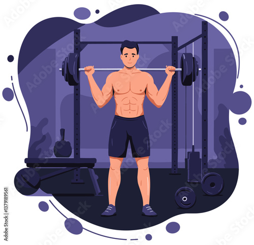 Man lifting weight at the gym. Healthy lifestyle conceptual illustration