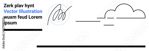 Abstract composition with a cloud outline, horizontal lines, circular scribble, and text. Ideal for modern art, creativity, minimalism, web design, branding education and simple landing page