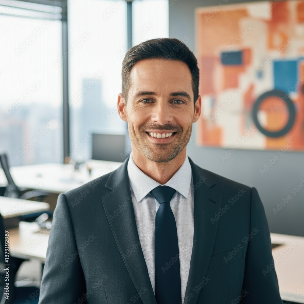 Confident young caucasian male professional in modern office setting Confident young caucasian male professional in modern office setting