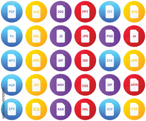 Set of File type icon, files format sign. Vector illustration.
