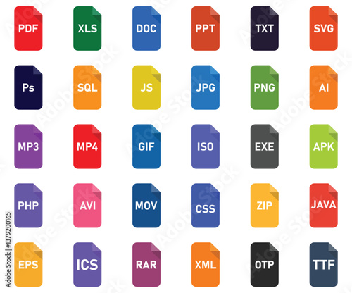 Set of File type icon, files format sign. Vector illustration.