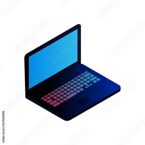 Modern laptop with RGB keyboard isometric illustration