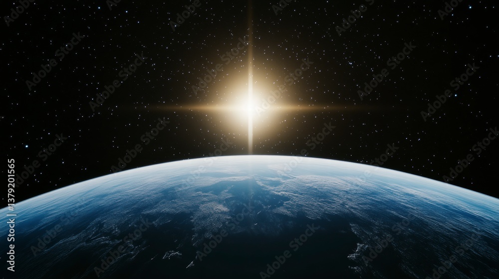 Naklejka premium Earthrise Sun Rays Illuminating Planet Earth from Space
