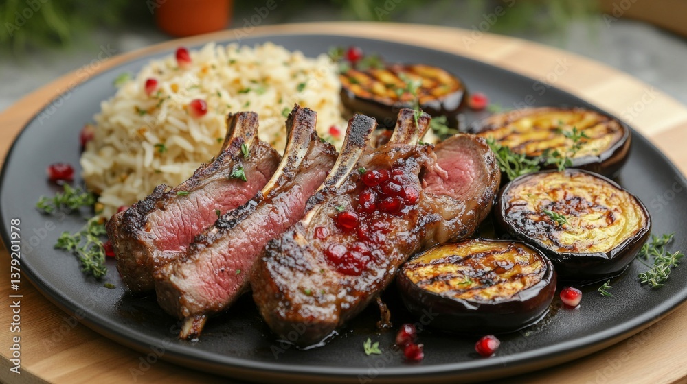Grilled Lamb Chops with Rice and Eggplant Grilled Lamb Chops with Rice and Eggplant