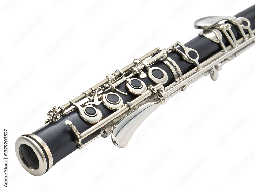 Fototapeta premium Detailed view of a sleek silver flute with a black body