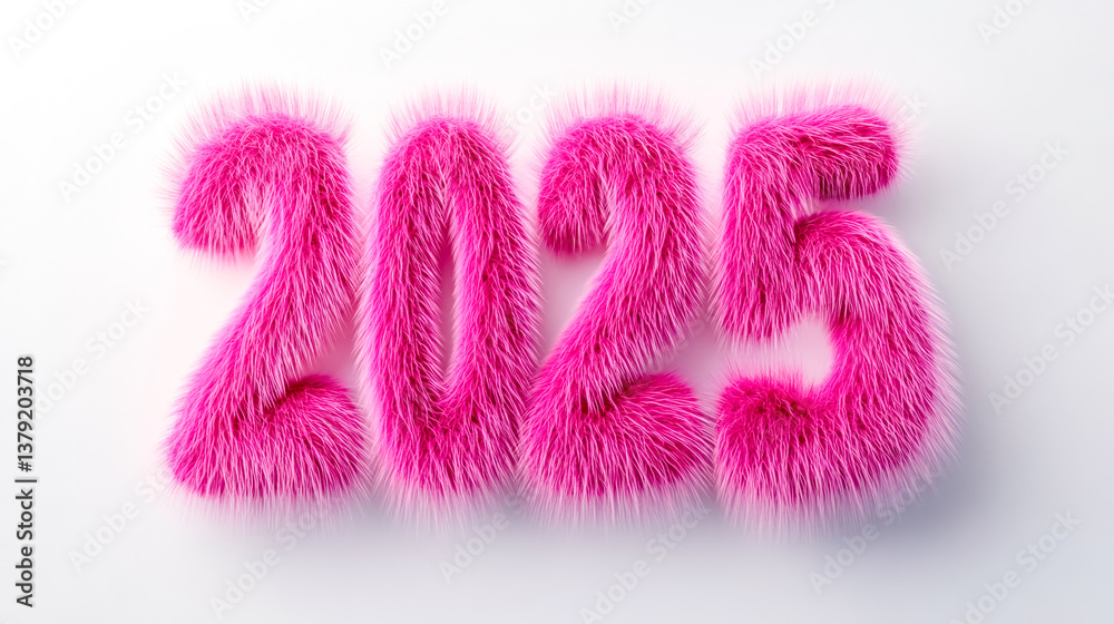 Fluffy pink 2025 sign symbolizing upcoming year on white background Fluffy pink 2025 sign symbolizing upcoming year on white background