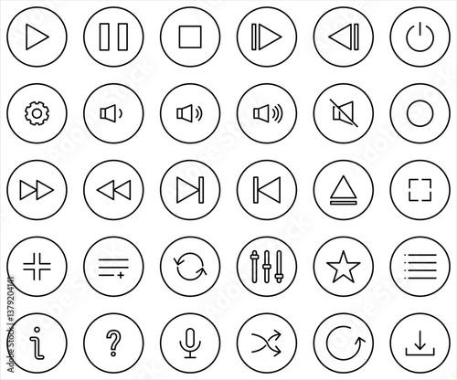 Multimedia Interface outline icon set, vector illustrator