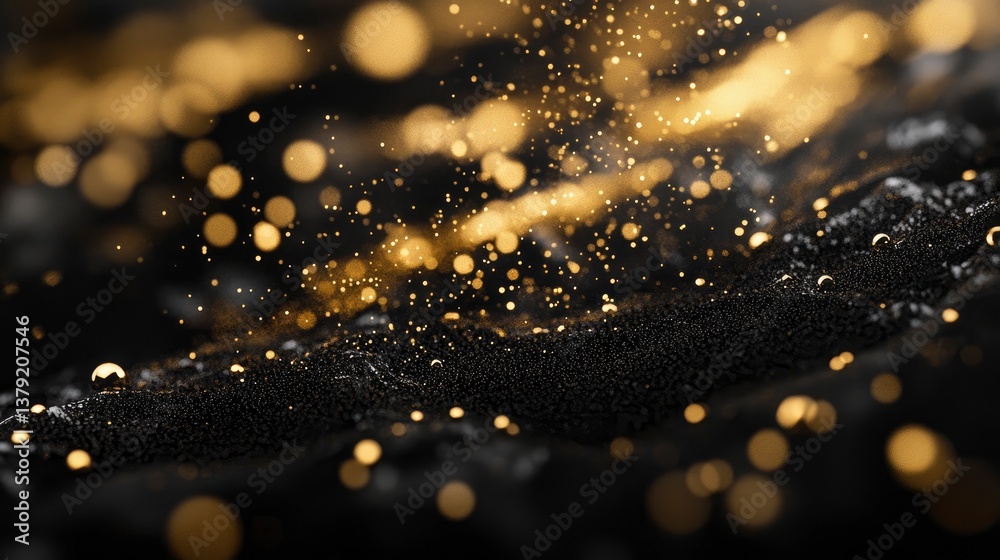 Abstract Black Texture with Golden Glittering Particles for Background Design Abstract Black Texture with Golden Glittering Particles for Background Design