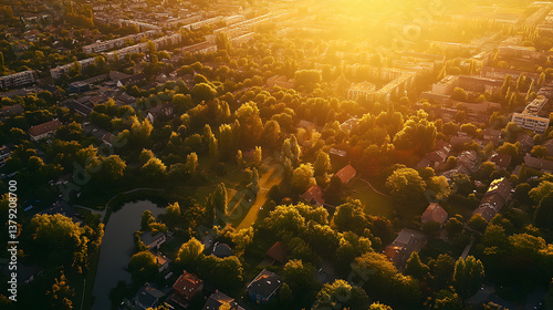 Drone Shot of Old Coastal Village Surrounded by Nature at Golden Hour