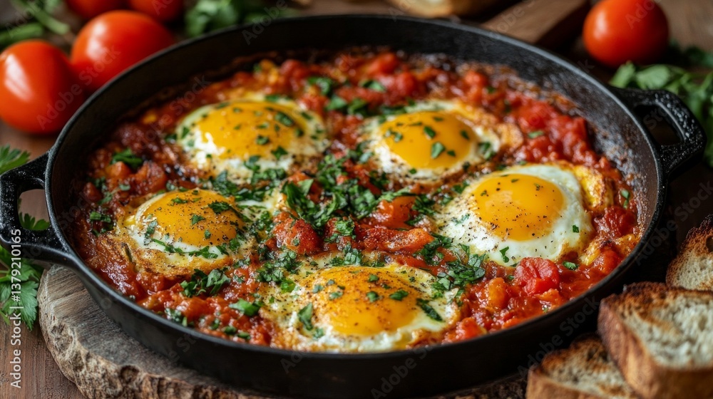 Eggs with Tomatoes in Cast Iron Skillet Eggs with Tomatoes in Cast Iron Skillet
