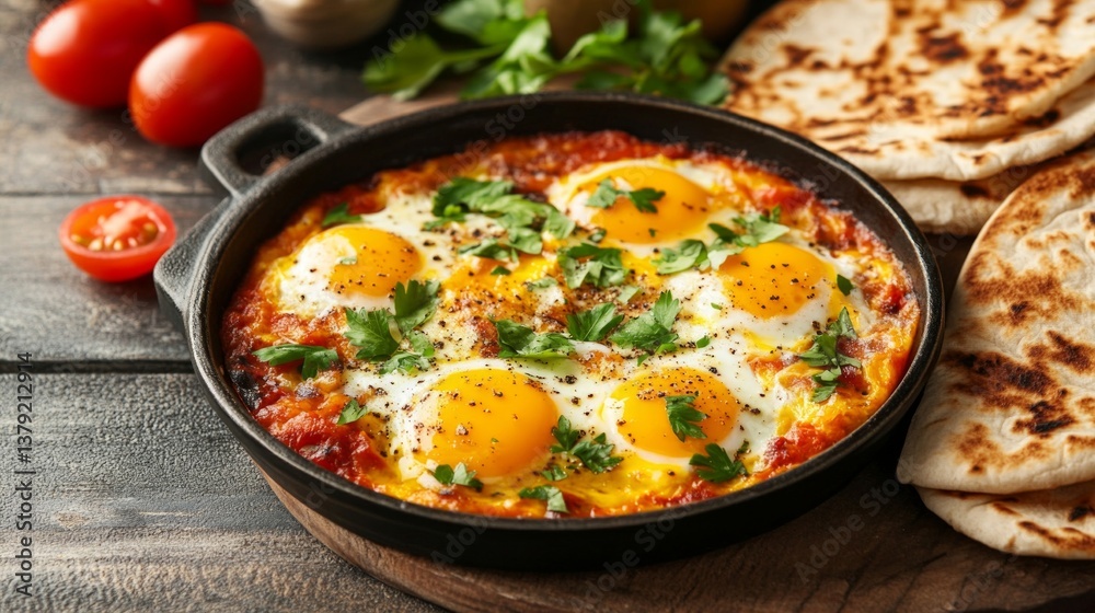 Savory Eggs in Spicy Tomato Sauce with Pita Bread Savory Eggs in Spicy Tomato Sauce with Pita Bread
