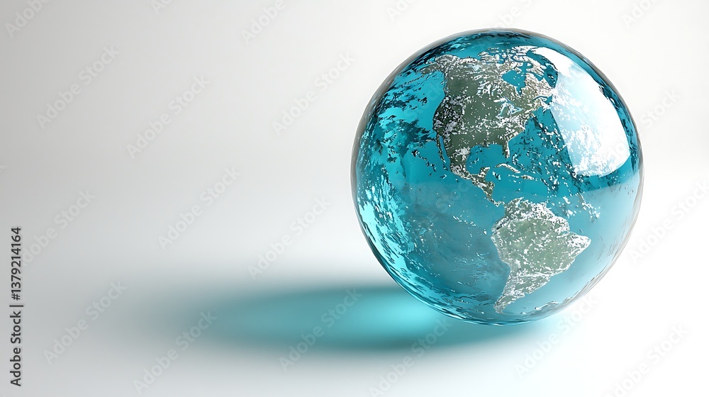 Fototapeta premium Glass Globe World Map Teal Blue Global Business Image
