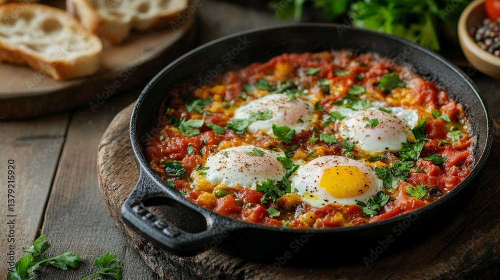 Shakshuka with Poached Eggs in Cast Iron Skillet Shakshuka with Poached Eggs in Cast Iron Skillet