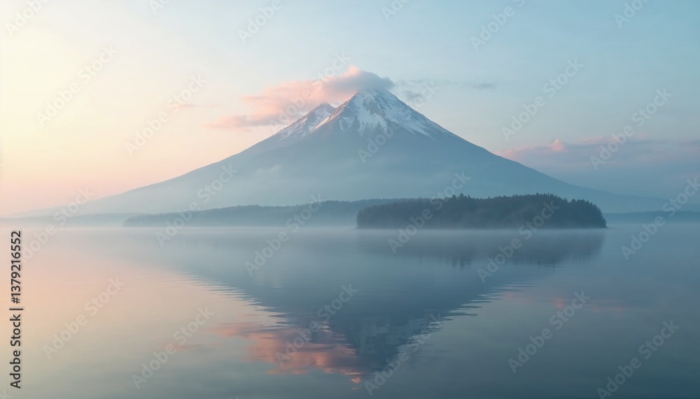 Fototapeta premium Majestic mountain reflection over calm water at sunrise 