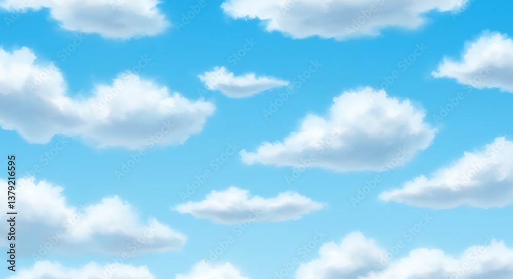 Fototapeta premium Serene Sky Digital Painting Vibrant Blues Soft Clouds AI Generated