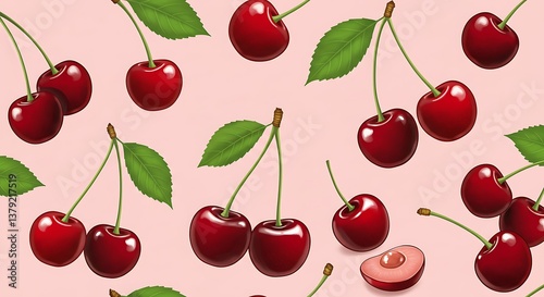 Crimson Cherries on Blush AI Generated