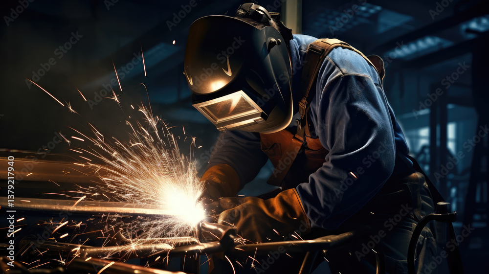 Industrial Welder Working with Sparks Industrial Welder Working with Sparks