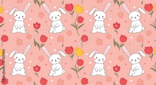 Wallpaper Mural Pink Blossom Bunnies AI Generated Torontodigital.ca