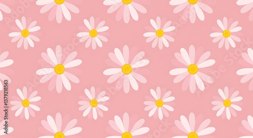 Pink Daisy Delight Pastel Floral Pattern AI Generated