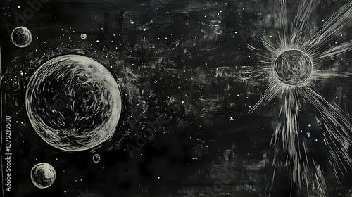 Chalk drawig of browser window with inscription cosmos. Erased Existence. Illustration