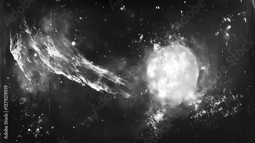 Chalk drawig of browser window with inscription cosmos. Erased Existence. Illustration