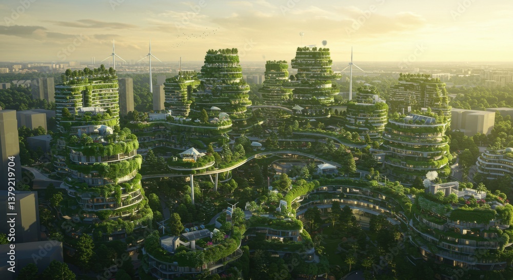 Obraz premium Futuristic Green Cityscape with Vertical Gardens