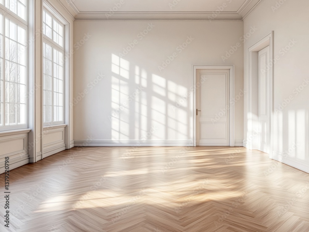 A large room with a white door and windows. The room is empty and has a lot of natural light A large room with a white door and windows. The room is empty and has a lot of natural light