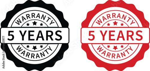 Warranty label. 5 years warranty band sign. Warranty stamp. Warranty logo. Warranty stamp vector.