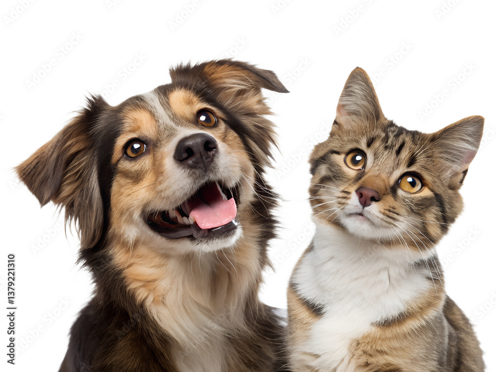 Happy dog and playful cat together with transparent background Happy dog and playful cat together with transparent background