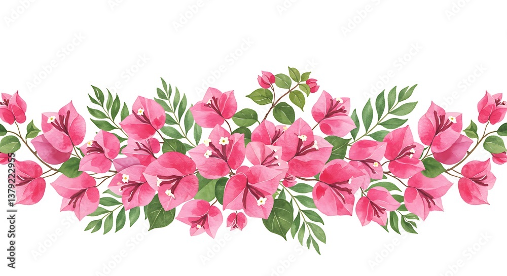 Naklejka premium Watercolor Bougainvillea Border AI Generated