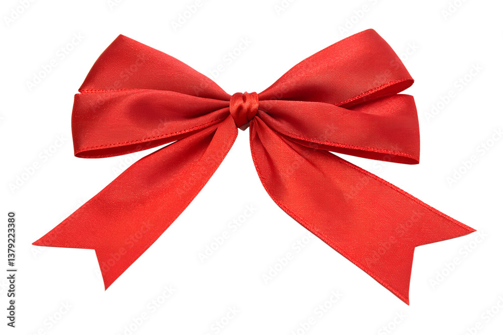 Fototapeta premium Red satin bow with tails on a transparent background for crafts