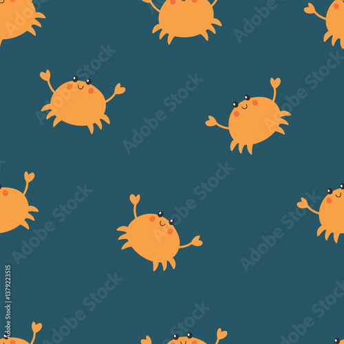 Seamless pattern with cute crab. Summer texture. Vector illustration. It can be used for wallpapers, wrapping, cards, patterns for clothes and other. 
