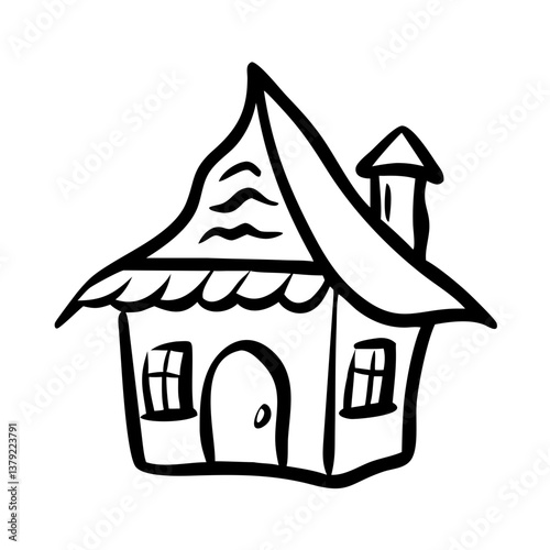 Charming house icon with a whimsical roof, cozy home concept