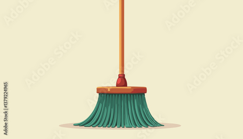 Broom with green bristles on a light background  
