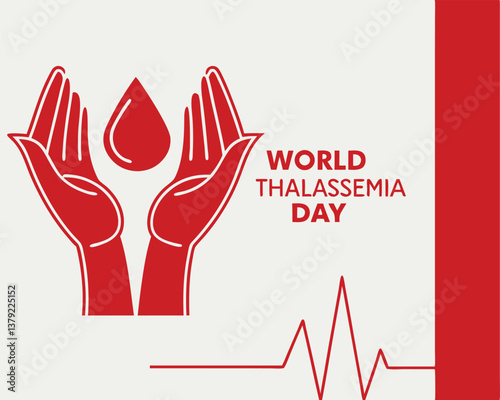 Raising awareness for World Thalassaemia Day with a supportive hand and blood drop design.