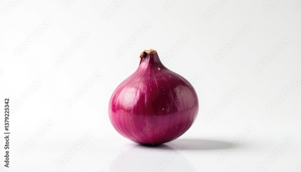 Fototapeta premium Single red onion, vibrant color, clean white background, texture, organic