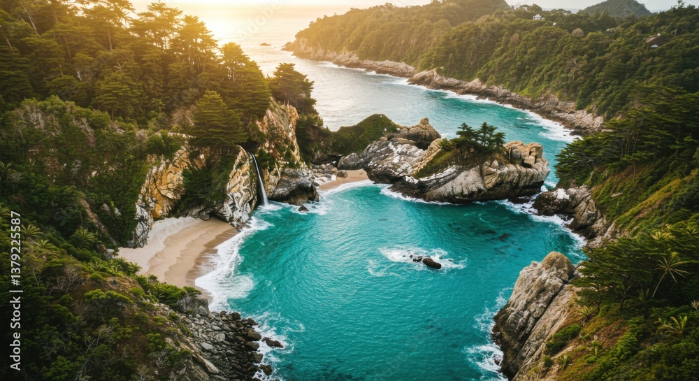 Hidden Tropical Paradise with Turquoise Waters and Lush Cliffs Hidden Tropical Paradise with Turquoise Waters and Lush Cliffs