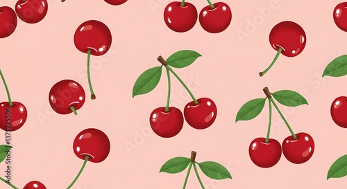 Crimson Cherries on Blush AI Generated