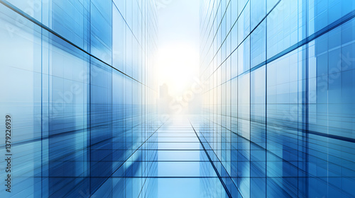 Abstract Blurry Office Background with Soft Blue Gradients and Glass Reflections