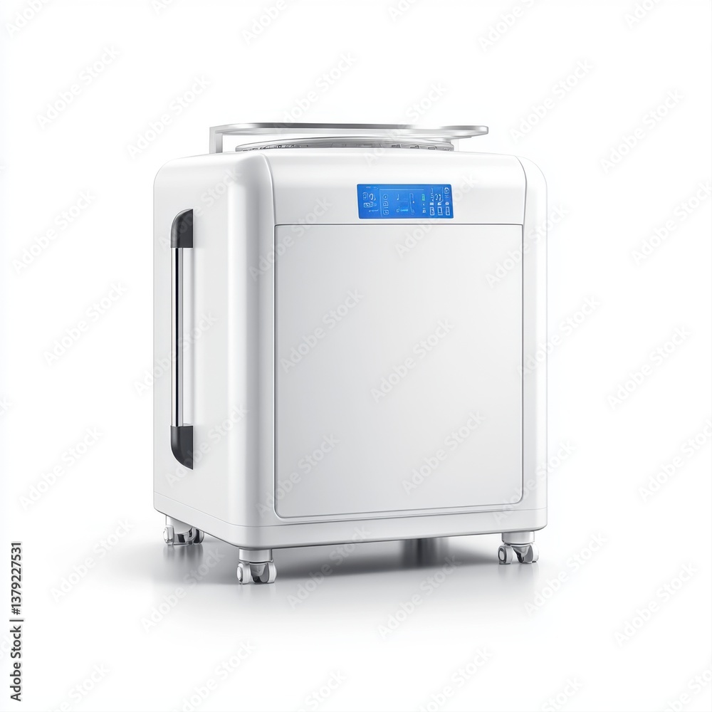 Modern Compact White Appliance with Digital Display for Home or Office Use Modern Compact White Appliance with Digital Display for Home or Office Use