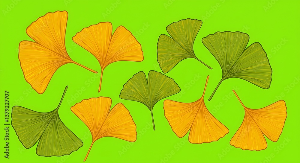 Obraz premium Ginkgo Flutter: Lime Green Hues AI Generated