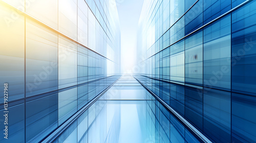 Abstract Blurry Office Background with Soft Blue Gradients and Glass Reflections